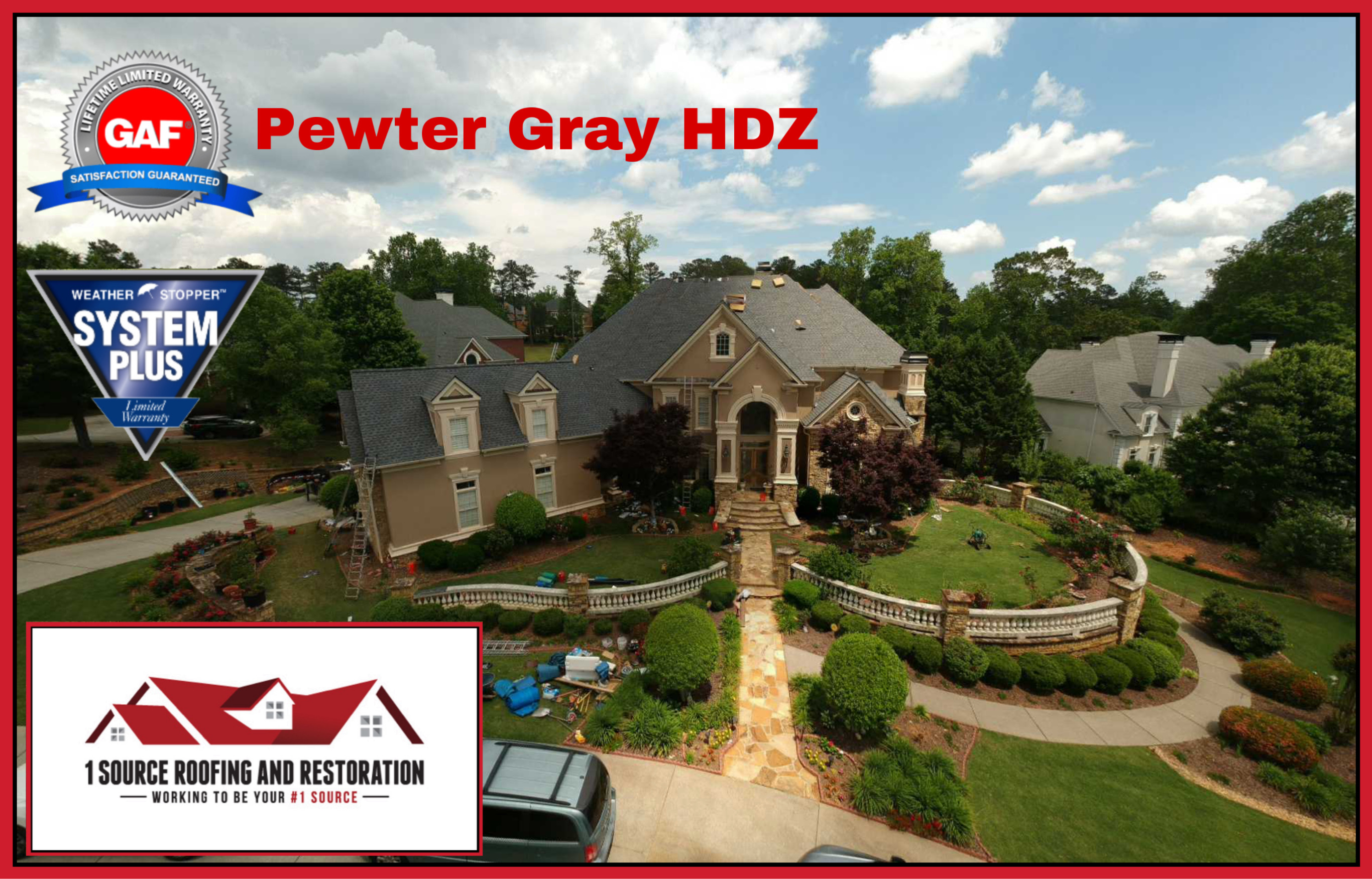 Pewter Gray roof with valley flashing detail — drone photography
